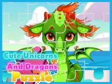 Puzzle carino con unicorni e draghi